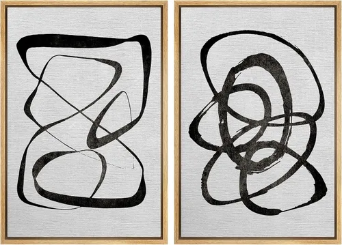 Vista 49 de SIGNWIN Lienzo enmarcado para pared, juego de arte con anillos de árbol de bosque grunge en blanco y negro, ilustraciones de naturaleza silvestre