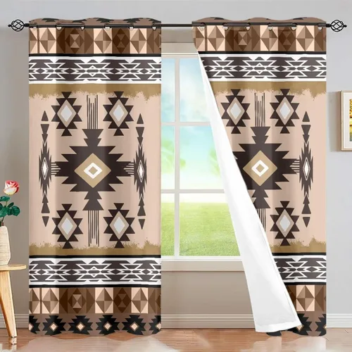 Vista 33 de Dreaweet African Tribal Blackout Curtains 63 Inch Long 2 Panels Set Bohemian Ethnic Geometric Grommet Top Thermal Insulated Curtains for Living Room