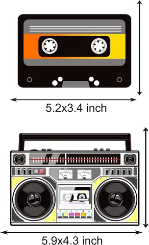 Vista 5 de Palos de centro de mesa Boombox de los años 90, decoraciones de fiesta temática de los años 90, 12 piezas de cinta de casete de radio Boombox