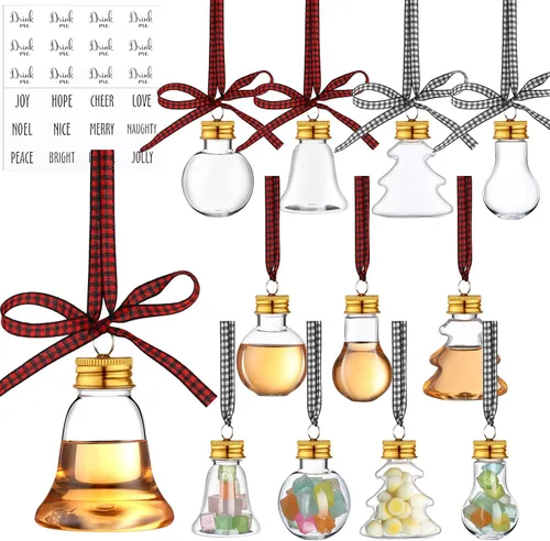Vista 8 de Kajaia 12 bolas de alcohol de Navidad rellenables para árbol de Navidad con calcomanías de cinta a cuadros de búfalo, adornos de plástico