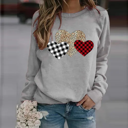 Vista 95 de Sudadera de manga larga con estampado de leopardo y corazón para mujer, para el día de San Valentín, sin botones, para niñas, regalos