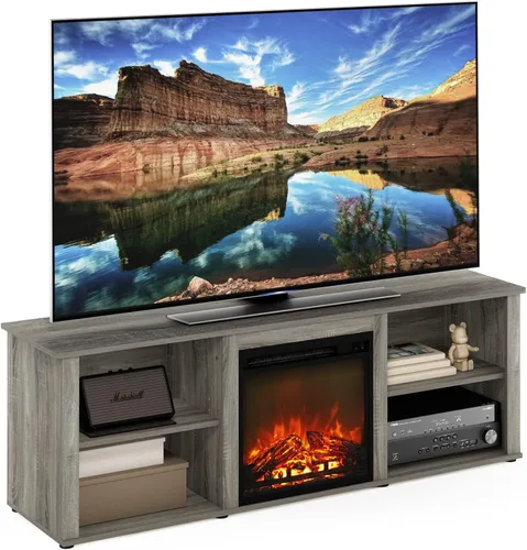 Vista 13 de Furinno Jensen Soporte de Centro de Entretenimiento con Chimenea para TV de hasta 55 Pulgadas, Americano, Eléctrico con Cable, Ajustable