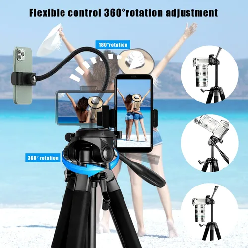 Vista 5 de Trípode de aluminio para teléfono y cámara de 80 pulgadas con soporte de cuello de cisne, soporte extensible para teléfono celular compatible