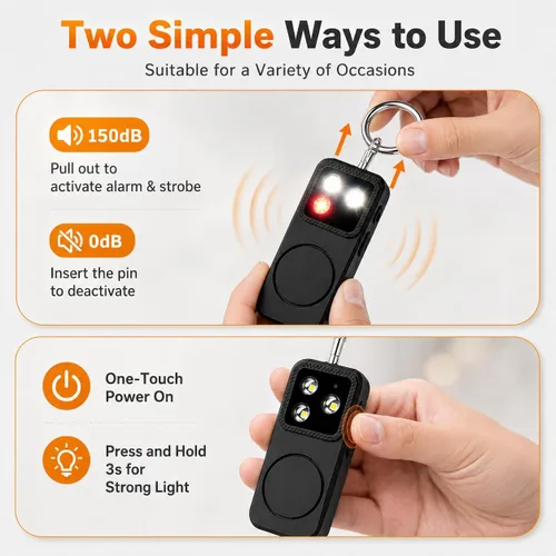 Vista 3 de Alarma de seguridad personal, sirena estroboscópica recargable de 150dB