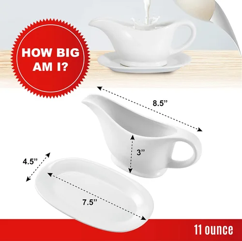 Vista 3 de Bruntmor - Recipiente y bandeja de cerámica para salsa, para aderezos de ensalada, leche, caldo, crema, apto para microondas y lavavajillas, 11