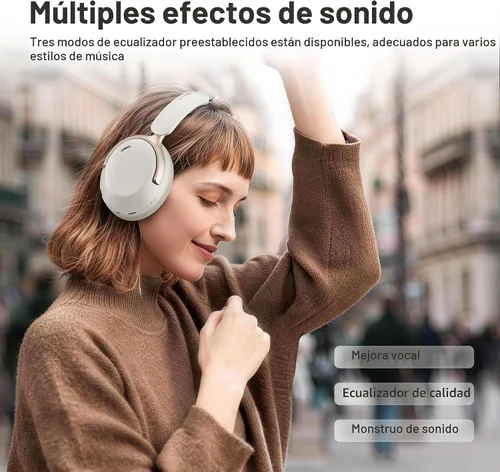 Vista 9 de LORELEI QC30 Auriculares híbridos con cancelación activa de ruido, Bluetooth inalámbrico sobre la oreja, piel proteica beige, control activo