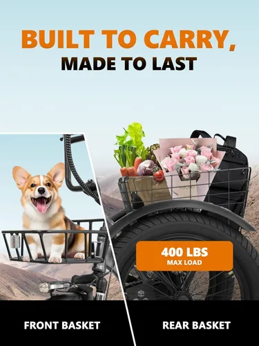 Vista 4 de Bicicleta eléctrica para adultos, triciclo de 1200 W de potencia máxima y batería extraíble de 499.2 Wh, neumáticos gruesos de 18x3.0, bicicleta