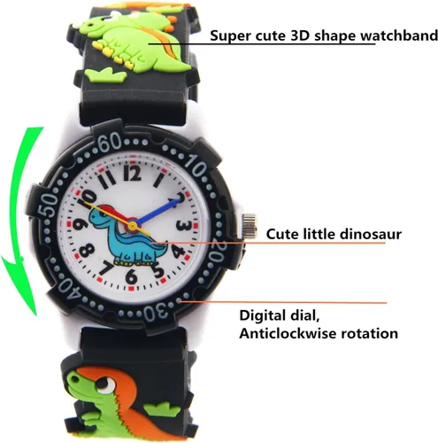 Vista 2 de Jewtme Lindos relojes para niños pequeños de 3 a 8 años analógicos para profesores de tiempo 3D, correa de silicona de dibujos animados para niñas