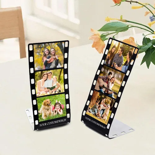 Vista 6 de Marco de fotos con tira de película personalizada, nombres y texto, rollo de cámara personalizado retro de aluminio, regalo de imagen con logotipo