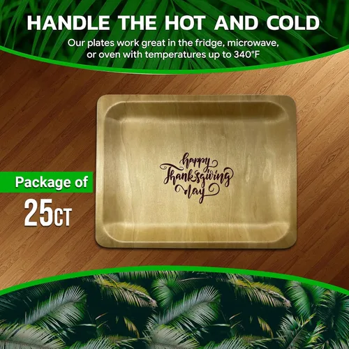 Vista 2 de Platos de madera de 10 pulgadas con impresión personalizada "Happy Thanksgiving", paquete de 25