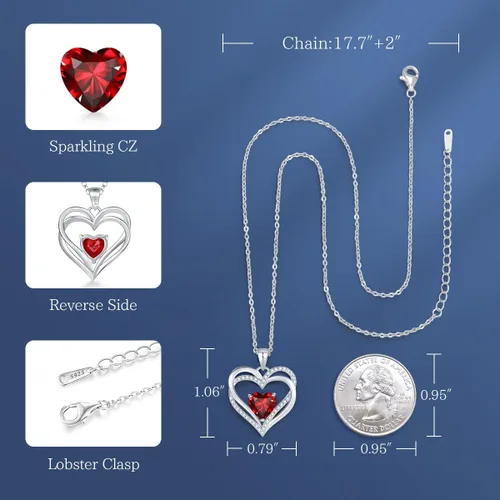 Vista 5 de CDE Collares de corazón para mujer, plata esterlina 925, dije de piedra natal, aniversario, cumpleaños, Navidad, día de San Valentín, joyería