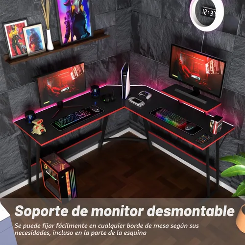 Vista 6 de PayLessHere Escritorio en forma de L, escritorio de esquina para juegos, escritorio de computadora con escritorio grande para estudiar, trabajar
