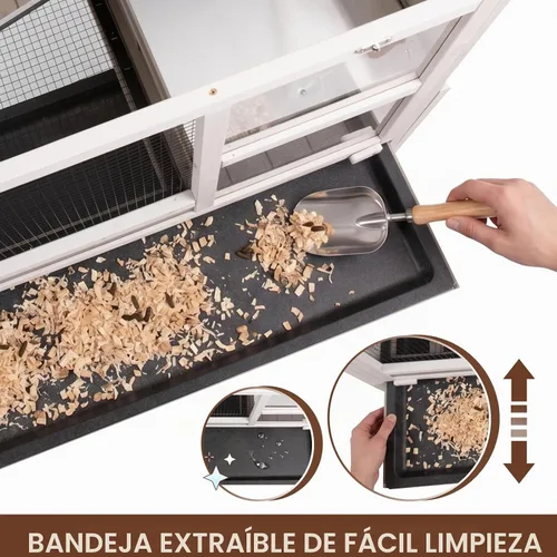 Vista 3 de Jaula grande de madera para conejillos de indias con 4 patas desmontables