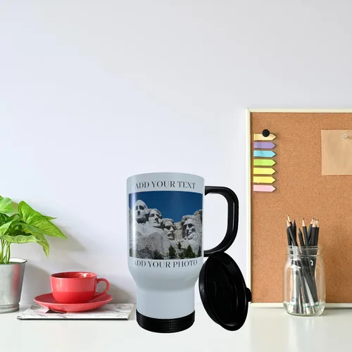 Vista 3 de Vaso de viaje personalizado para añadir foto, texto, nombre en la taza personalizada, impresión en ambos lados, aislado personalizado para hombres