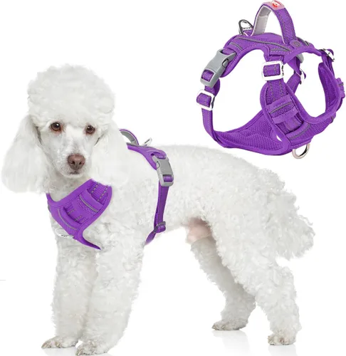Vista 50 de BARKBAY Arnés Oxford sin tirones para perro con bolsillo para etiqueta de identificación, resistente, reflectante, fácil control para perros grandes