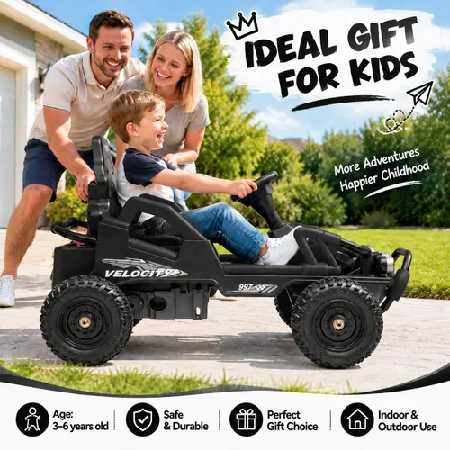 Vista 9 de Go Kart eléctrico de 12 V para niños, coche con marco de metal de 3 a 6 Negro