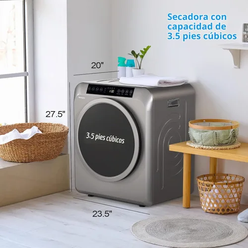 Vista 7 de Bonnlo Secadora de ropa portátil de 3.5 pies cúbicos, máquina secadora de tambor de carga frontal con panel de control LED y tambor de acero Gris