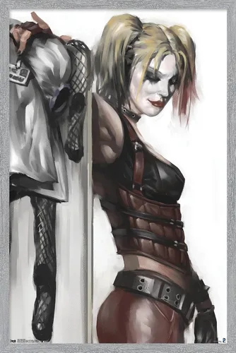Vista 17 de DC Comics - Póster de pared de Harley Quinn, 22.4 pulgadas de largo x 14.7 pulgadas de ancho, versión enmarcada de madera de granero