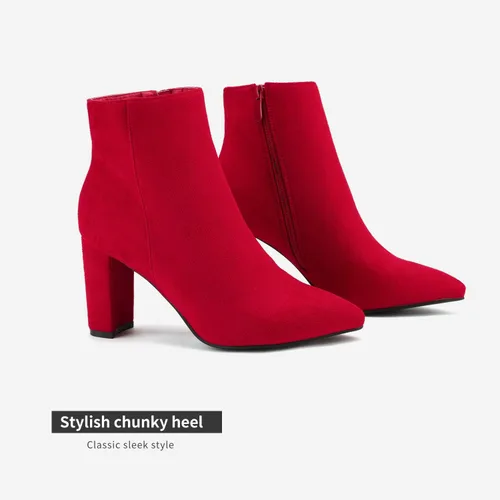 Vista 4 de DREAM PAIRS - Botines de tacón grueso para mujer, botas hasta el tobillo con punta puntiaguda
