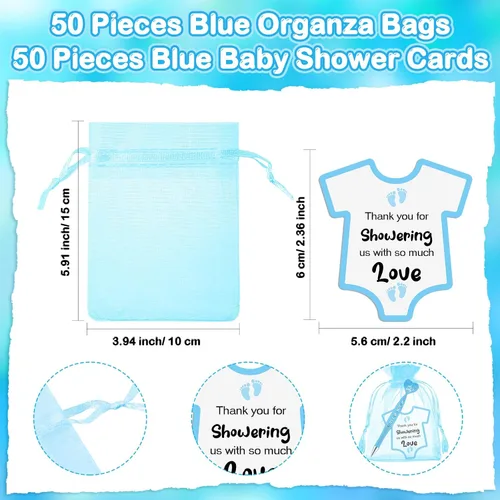 Vista 3 de Harloon Juego de 50 bolígrafos de baby shower, recuerdos para invitados, bolígrafos It's a Boy, regalos de fiesta de baby shower, tarjetas azules