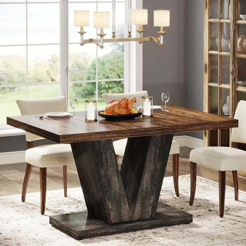 Vista 3 de Tribesigns Mesa de comedor de 47 pulgadas para 4, mesa de comedor de cocina negra con pedestal resistente, mesa de comedor de madera de granja