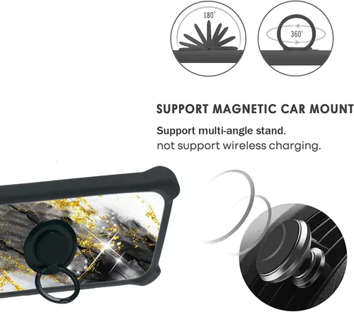 Vista 4 de Aroepurt Funda para Realme 7 compatible con Realme 7 con protector de pantalla de vidrio templado, PC + TPU 2 en 1, soporte de anillo, purpurina