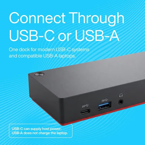 Vista 4 de 40AF0135US Lenovo Docking Station Dual Monitor - ThinkPad Dock USB-C, USB-A
