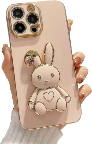 Vista 25 de Funda con soporte de conejo de corazón para Xiaomi Redmi A1, galvanizado suave TPU protector delgado a prueba de golpes con lindo conejito soporte