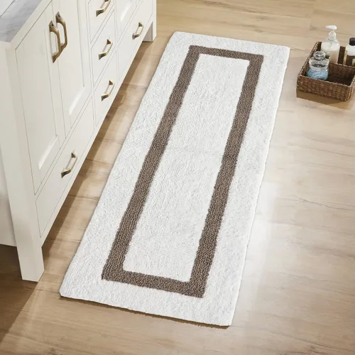 Vista 93 de Better Trends - Alfombra de baño 100% algodón reversible, altamente absorbente y lavable a máquina, suave, tapete de ducha para piso de baño