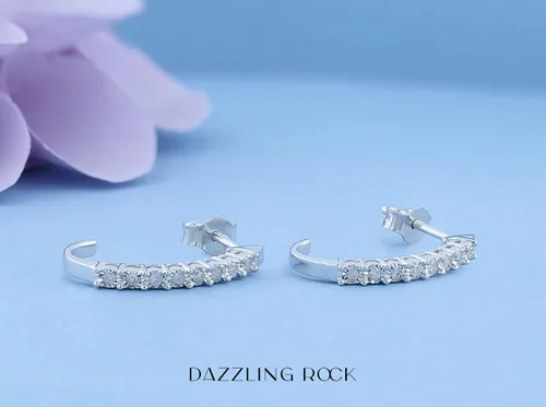 Vista 3 de Dazzlingrock Collection Aretes de aro clásicos en forma de J de diamante redondo de 0.15 quilates (ctw) para ella en plata de ley 925