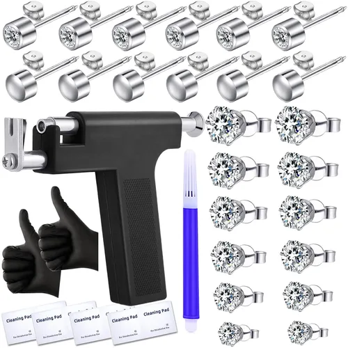 Vista 10 de Kit de Pistola Perforadora de Orejas Automática con 18 Pares de Aretes de Circonia Cúbica, Herramientas de Perforación con Pistola Multiusos