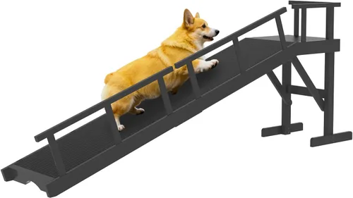 Vista 8 de Rampa para perros de 20 pulgadas de altura para cama, rampa grande para mascotas de 61 pulgadas de largo con superficie antideslizante, rampa