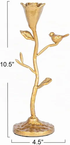 Vista 2 de Creative Co-Op Candelabro de hierro fundido forjado a mano con flores y pájaro, dorado