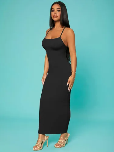 Vista 3 de Verdusa Vestido largo ajustado con tirantes delgados y espalda cruzada para mujer