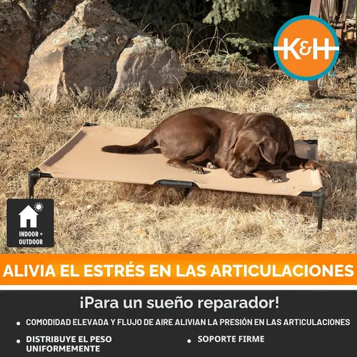 Vista 4 de K&H PET PRODUCTS - Cuna elevada para mascotas con centro de malla, varios tamaños Malla de color marrón.