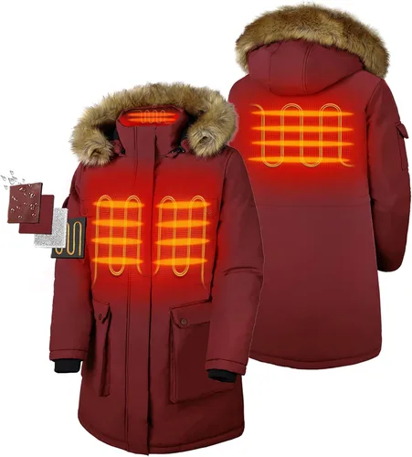 Vista 2 de ORORO Parka térmica para mujer con aislamiento Thermolite y capucha desmontable, chaqueta larga con calefacción para mujer