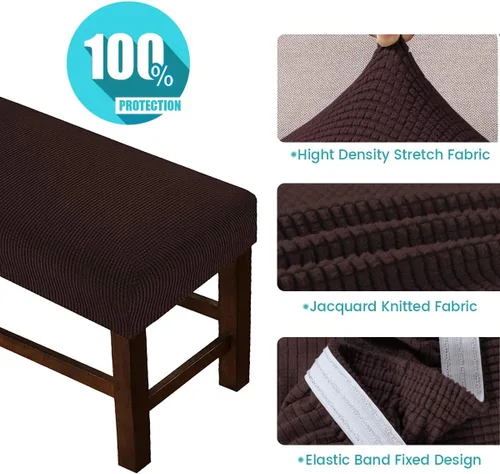 Vista 2 de Beacon Pet Fundas de jacquard para banco de comedor, funda tapizada de elastano suave y elástica, extraíble y lavable para sala de estar, Marrón