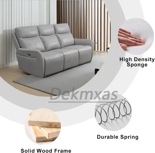 Vista 49 de Juego de sofá reclinable eléctrico, seccional de cuero transpirable beige, juego de muebles de sala de estar, 2 piezas, sofá reclinable eléctrico