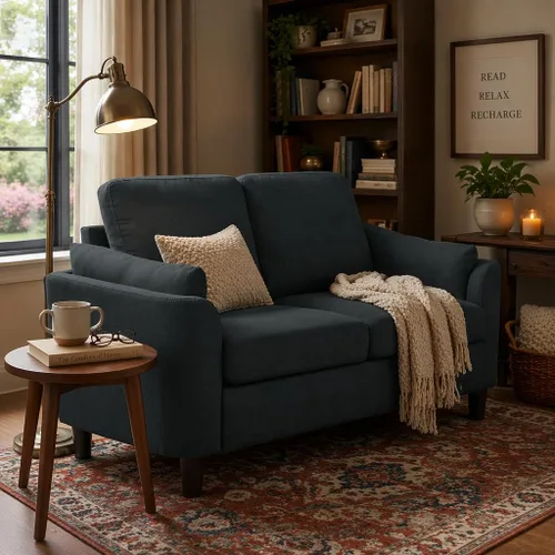 Vista 9 de 57" Small Loveseat Sofa, Mid Century Modern Love Seat Couch with Back Cushions and Plastic Legs, 2 Seater Couches for Living Room, Bedroom, Small