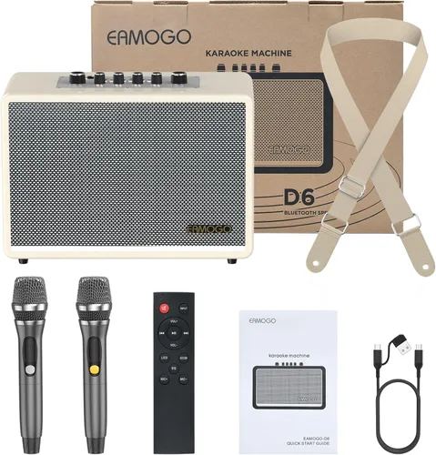 Vista 9 de Altavoz Bluetooth portátil con 2 micrófonos inalámbricos Armario de madera de abedul de graves profundos de 70 W Sistema PA Bluetooth
