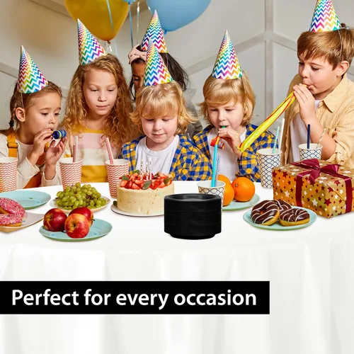 Vista 5 de Hanna K. Signature - Platos de plástico negro para fiesta, platos desechables de 7 pulgadas, 50 unidades, suministros de fiesta para aperitivos