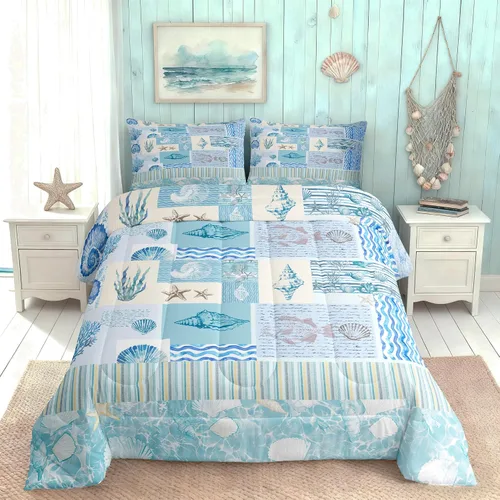 Vista 44 de Juego de edredón Lake House tamaño Twin, juego de ropa de cama náutica de navegación con ancla de 2 piezas para decoración de habitación de niños