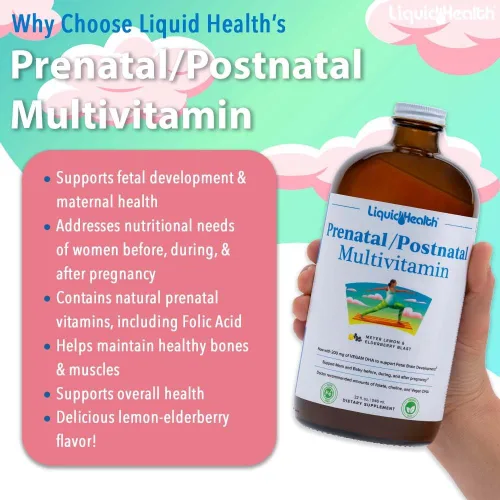 Vista 3 de LIQUIDHEALTH Multivitamínico líquido prenatal/posnatal para mujer con folato real, vitaminas pre y posnatales para antes, durante y después