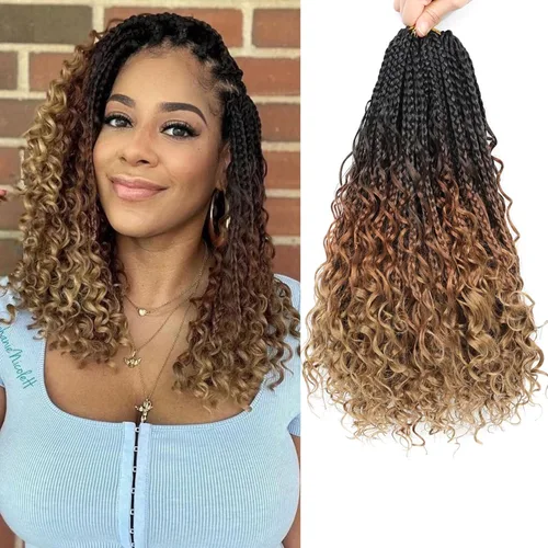 Vista 24 de Flagship 9 Paquetes Goddess Box Braids Cabello de Ganchillo para Mujeres Negras - 10 Pulgadas Pre-enrollado con Puntas Rizadas, Estilo Bohemio 1b