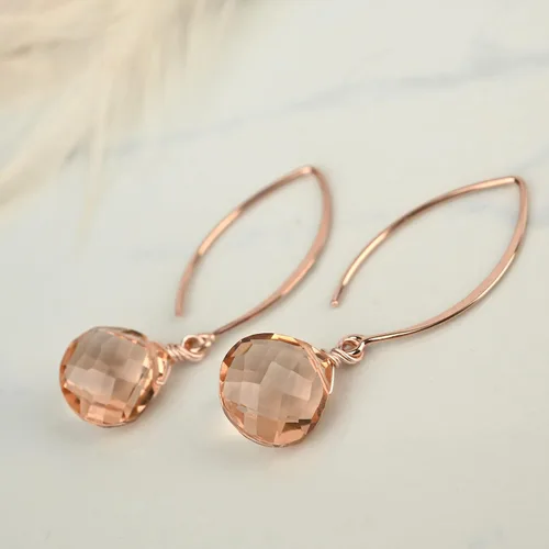 Vista 2 de Rose Gold Rose Quartz Drop Earrings Sterling Silver