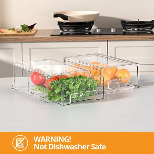 Vista 7 de BOICHU Paquete de 2 cajones de almacenamiento apilables, cajones transparentes para refrigerador organizadores y almacenamiento de refrigerador