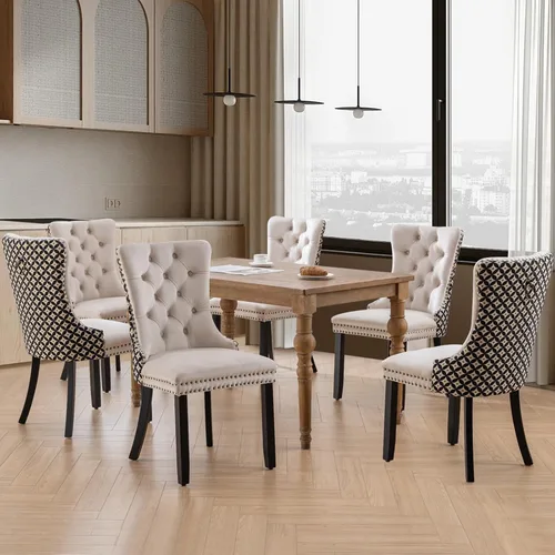 Vista 170 de SoarFlash Juego de 2 sillas de comedor de terciopelo, silla lateral de respaldo alto, silla lateral moderna tapizada de alta gama con botones Beige