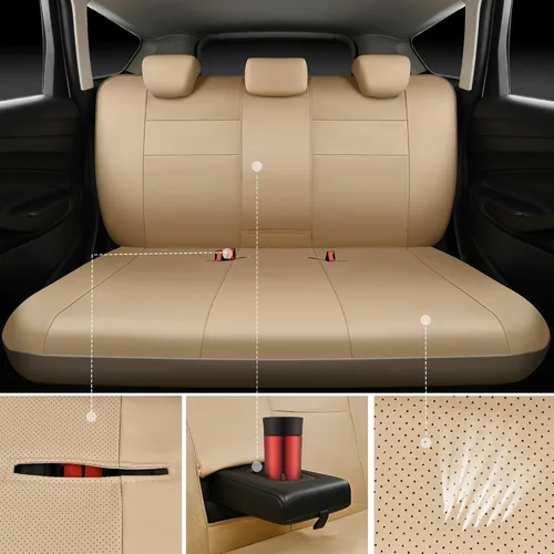 Vista 4 de CAR PASS Juego completo de fundas de asiento de cuero, universal, resistentes al agua, soporte de respaldo de espuma 3D, comodidad de lujo, 5