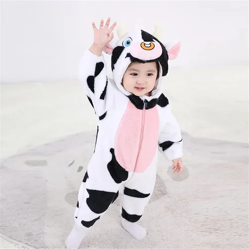 Vista 82 de Mameluco unisex de franela para bebé, disfraz de animal con capucha de dibujos animados