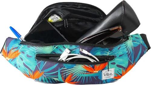 Vista 4 de Riñonera Vibe Festival Gear para hombre y mujer, muchos estampados, negro holográfico, plateado, dorado, bonita riñonera para festival rave